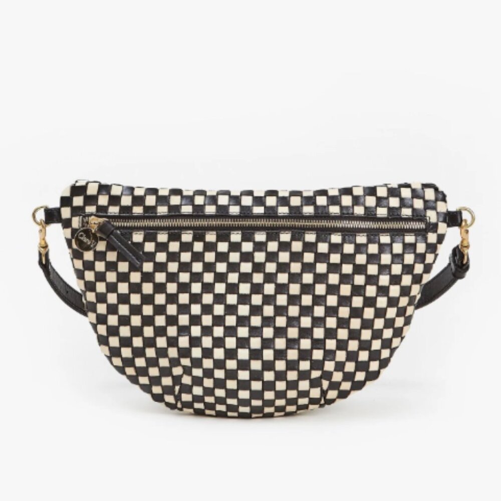 ❌ Like new Clare V Grande Fanny Bag Black Cream Zig Zag Woven Checker Leather